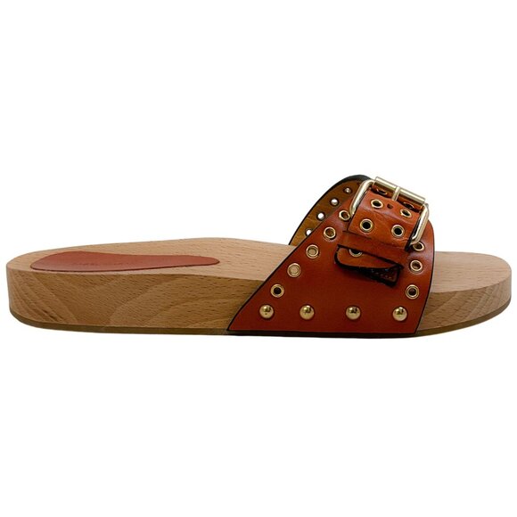 Isabel Marant Natural Leather Jaso Eyelet Grommet Wood Slide Sandals - Picture 2 of 9